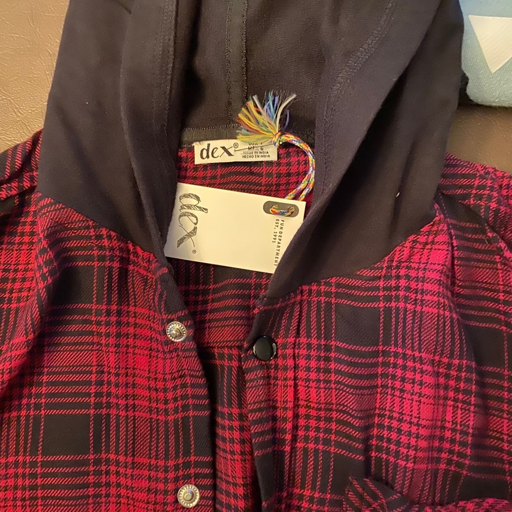 Boys red and black flannel hooded button down